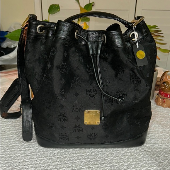 MCM Handbags - MCM Black Monogram Backpack with Leather Trim
